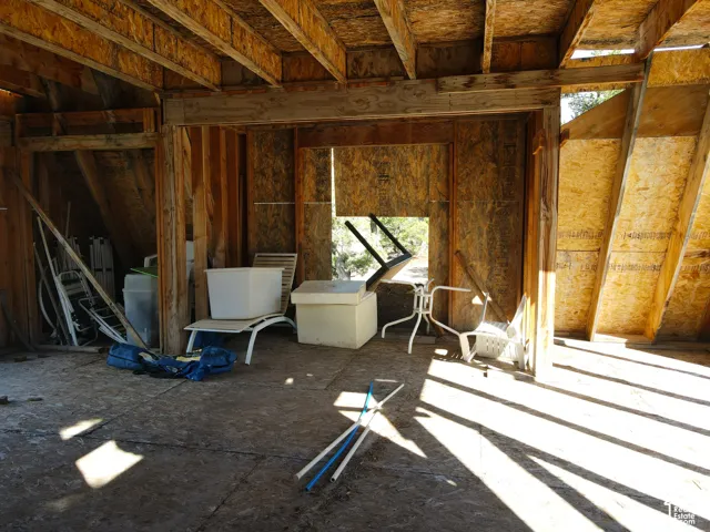 Exposed wood framing and ceiling joists