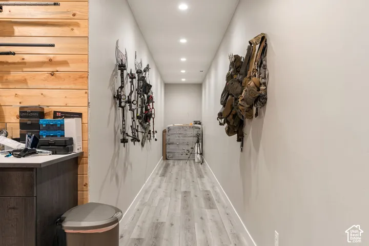 Wood-finish flooring with recessed lighting