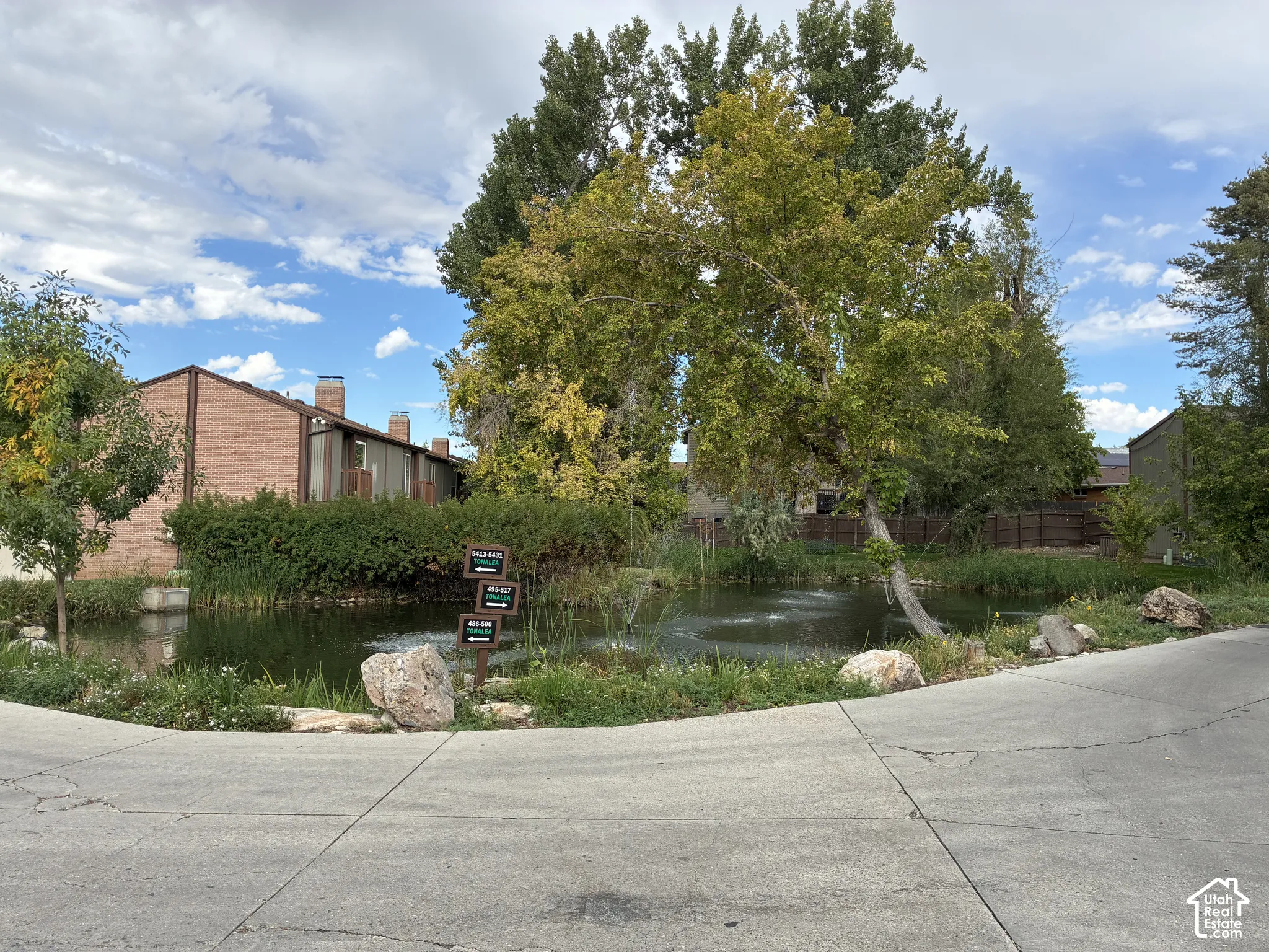 Serene water feature with active fountains