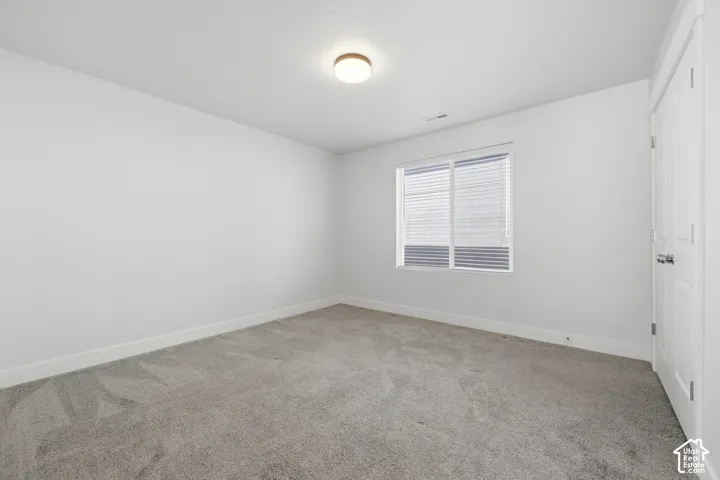 Neutral wall color with plush gray carpet