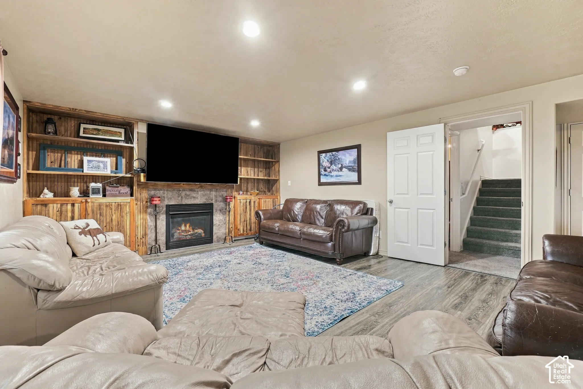 Built-in entertainment center featuring wood-finish cabinetry