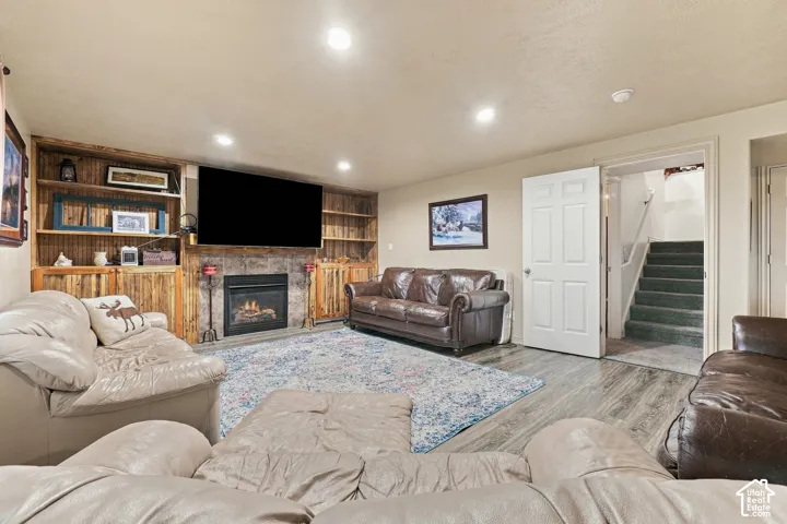 Built-in entertainment center featuring wood-finish cabinetry