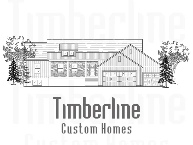 Architectural Drawing, Front Elevation. Illustrating the exterior design of the property, including windows, doors, and garage access
