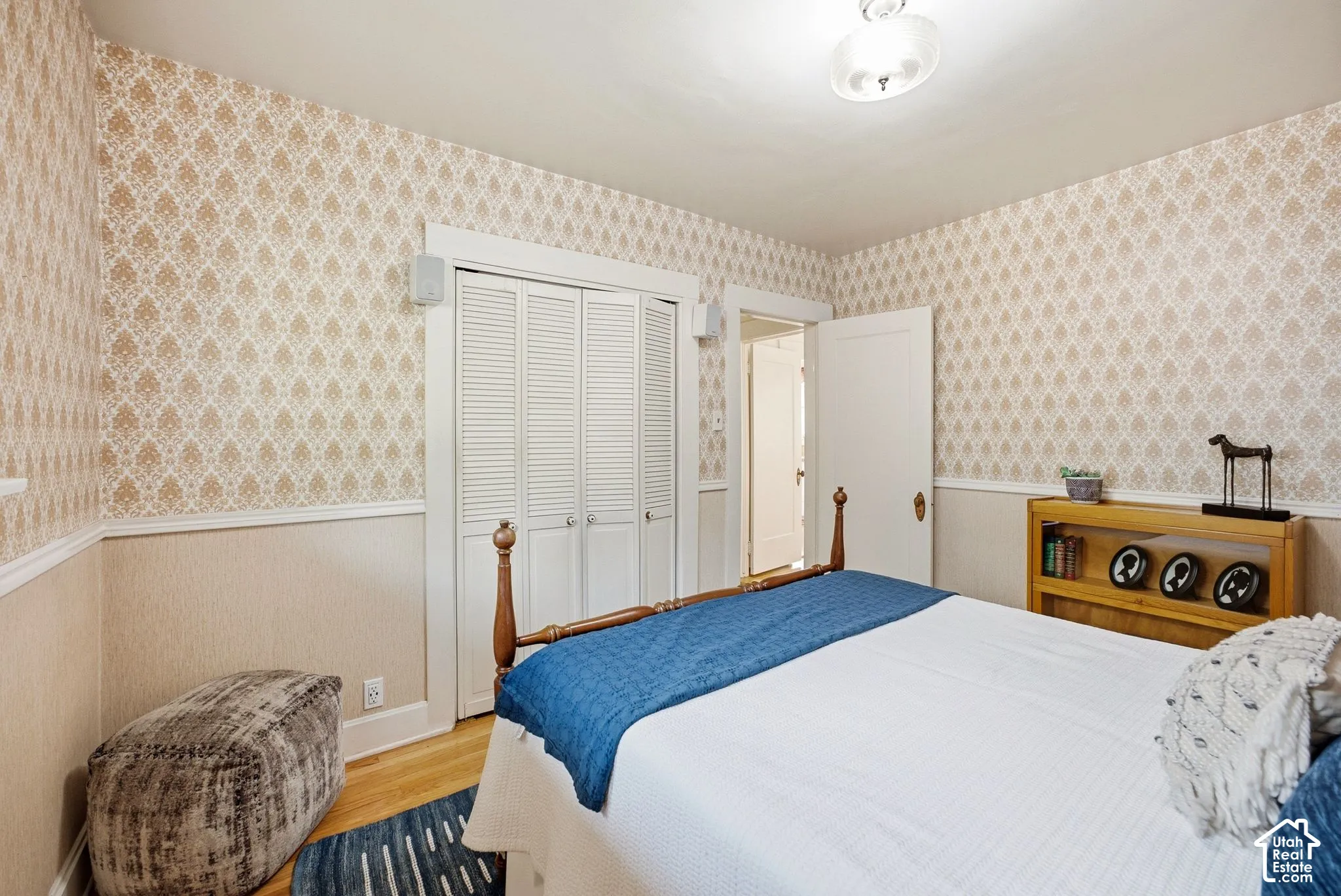 Hardwood flooring with white trim