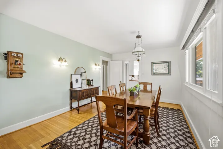 Hardwood flooring with a patterned area rug