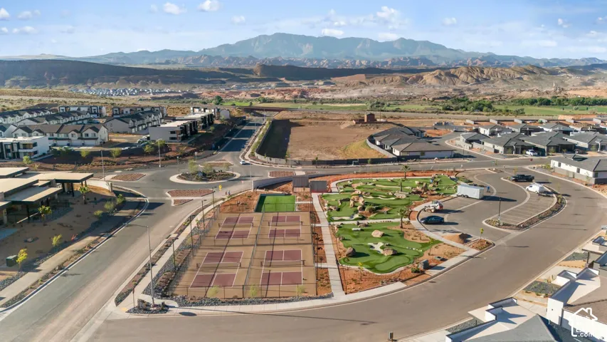 Community featuring multiple pickleball courts, a dedicated tennis court, and a miniature golf course