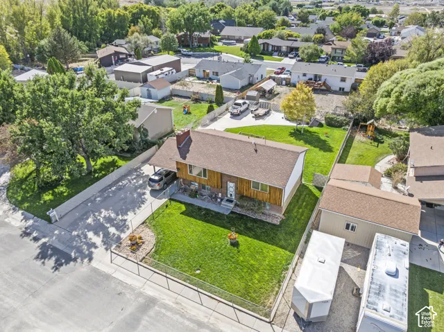 Expansive lot featuring a green lawn, established trees, and a concrete driveway