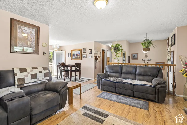 Wood-finish flooring throughout, light neutral wall paint, and a dining area with direct outdoor access