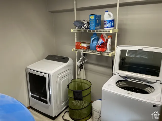 Laundry area with shelving