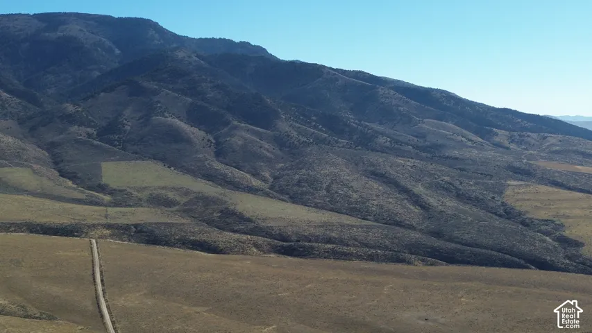Mountainous landscape with expansive undeveloped land and a distant road