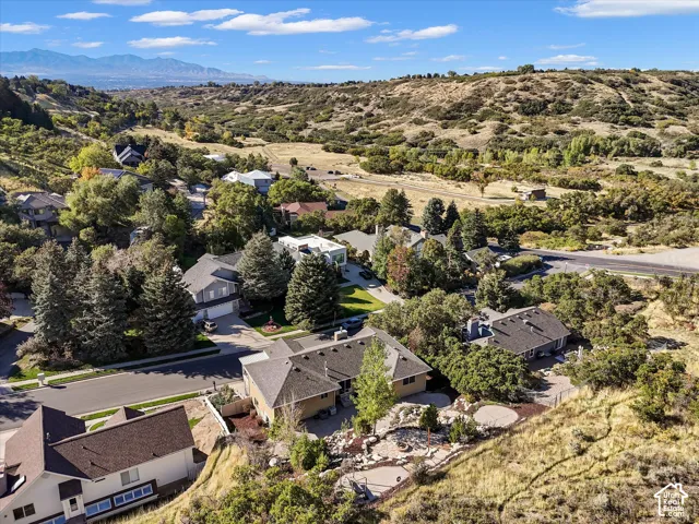 Expansive hillside estate nestled on rolling terrain with mature landscaping and native vegetation