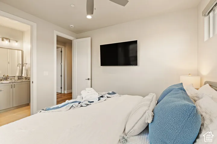 Recessed lighting, ceiling fan, and wall-mounted television