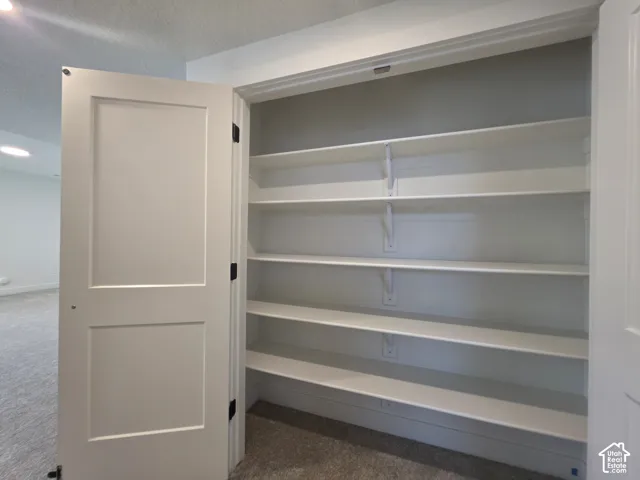Built-in shelving with six adjustable shelves and white panel doors
