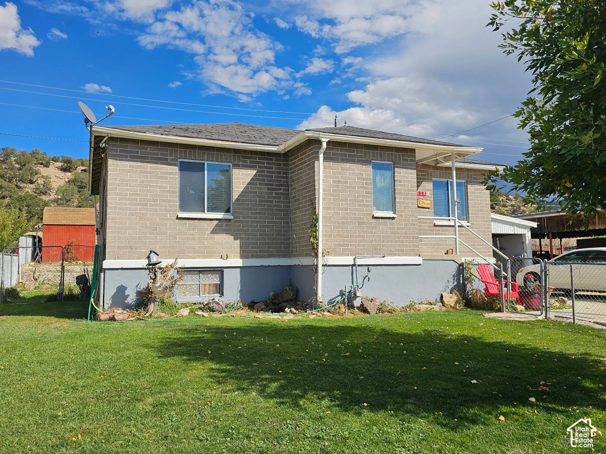 Brick exterior with a gabled roof