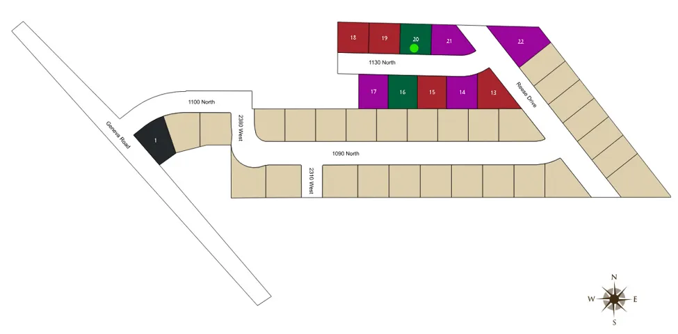 Site Plan. Illustrating the property layout with numbered parcels and street designations