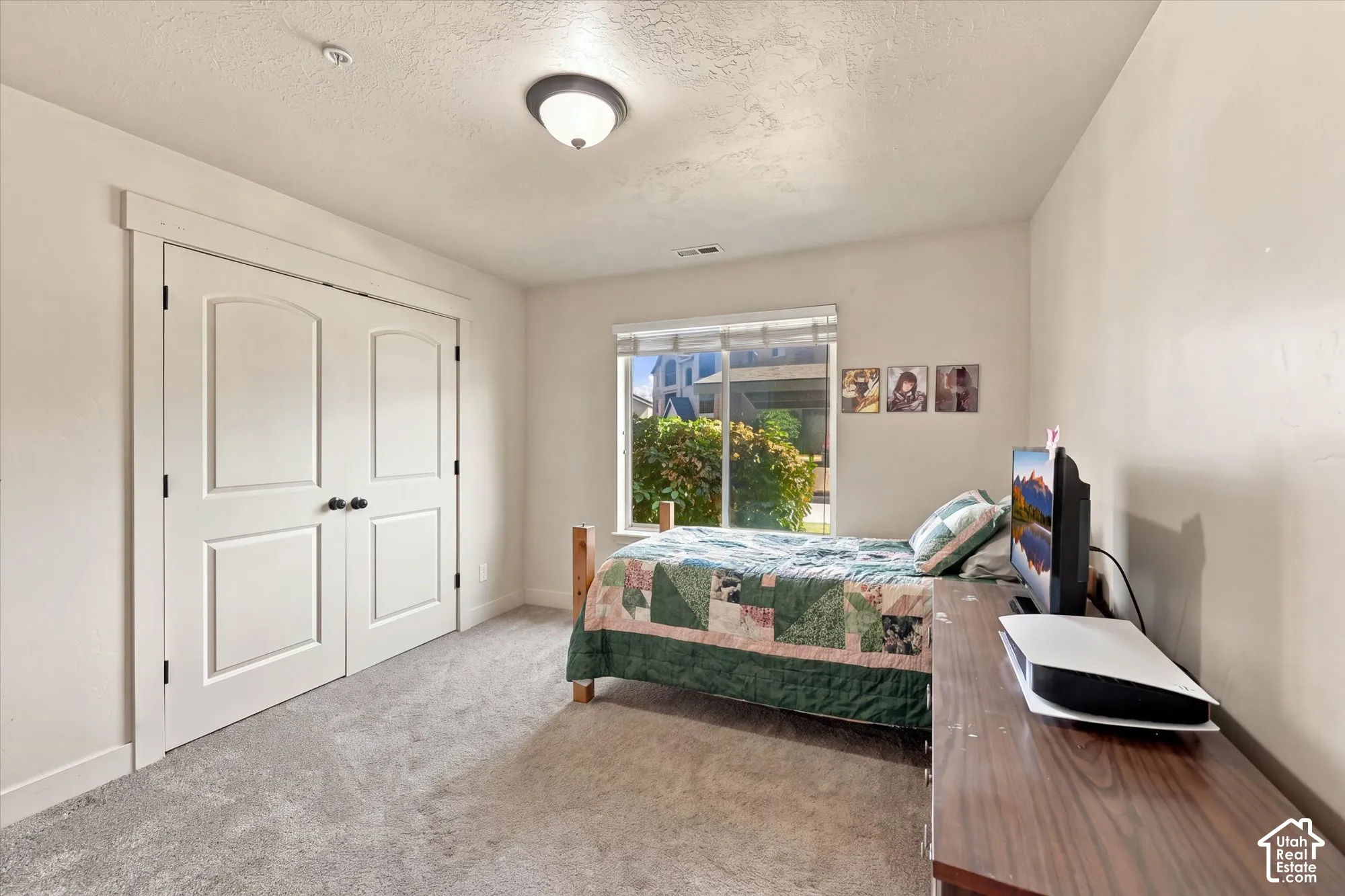 Neutral wall colors, recessed window, and flush mount lighting