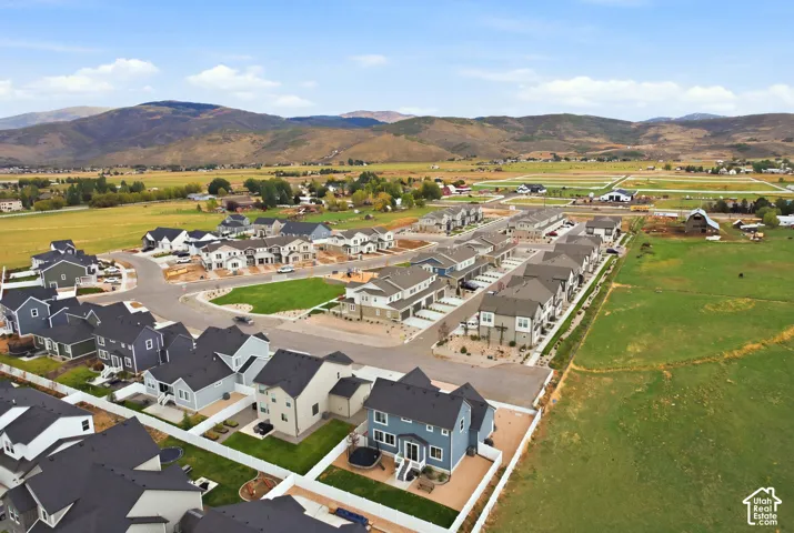 Newer construction homes with varied exterior finishes, established streets, and surrounding green fields