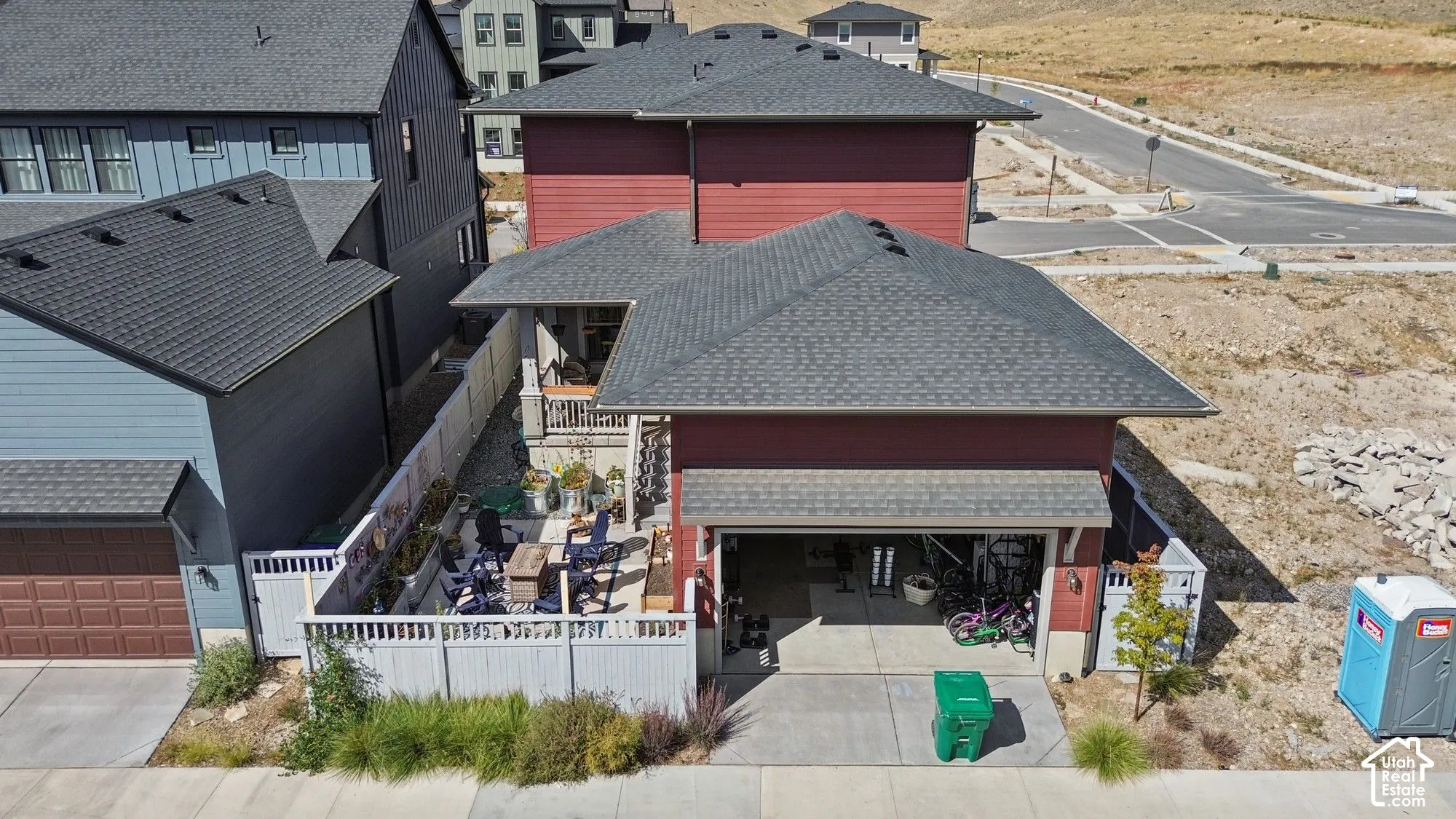 Integrated garage with concrete driveway