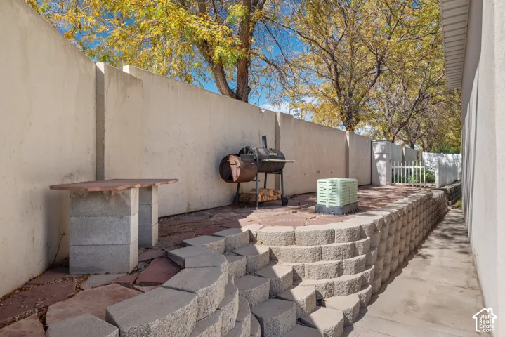 Tiered hardscaping with concrete block retaining walls