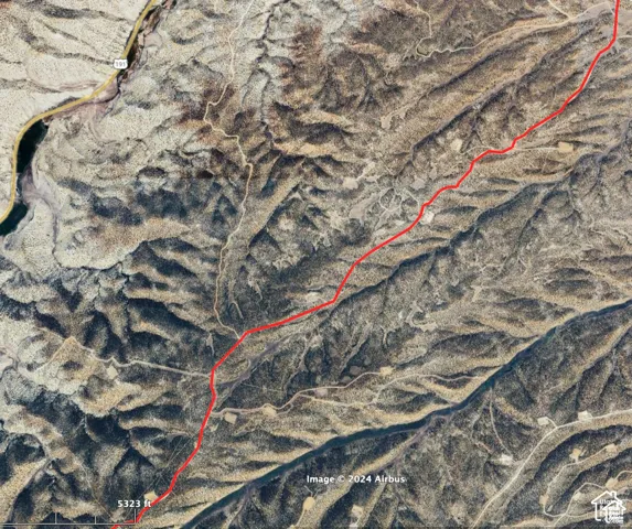 Aerial Map. Illustrating the topography and property boundaries with a marked path