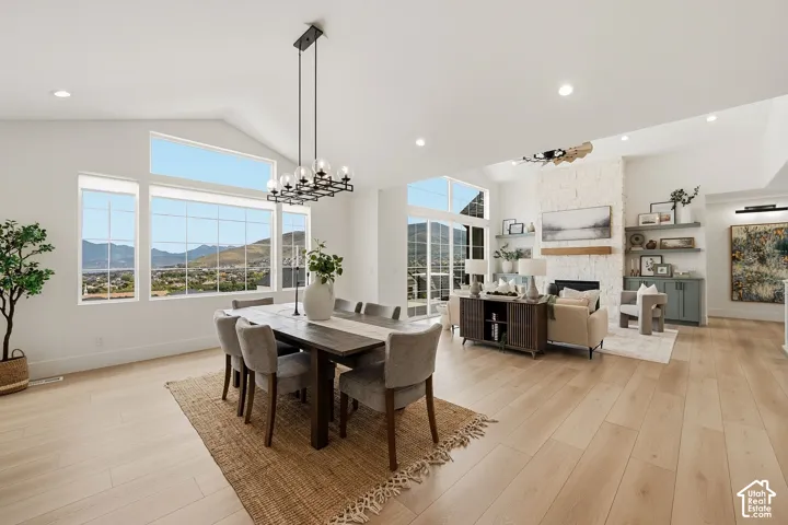 Dining room with vaulted ceilings