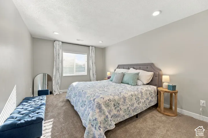 Bedroom 5- Soft gray wall paint and textured carpeting
