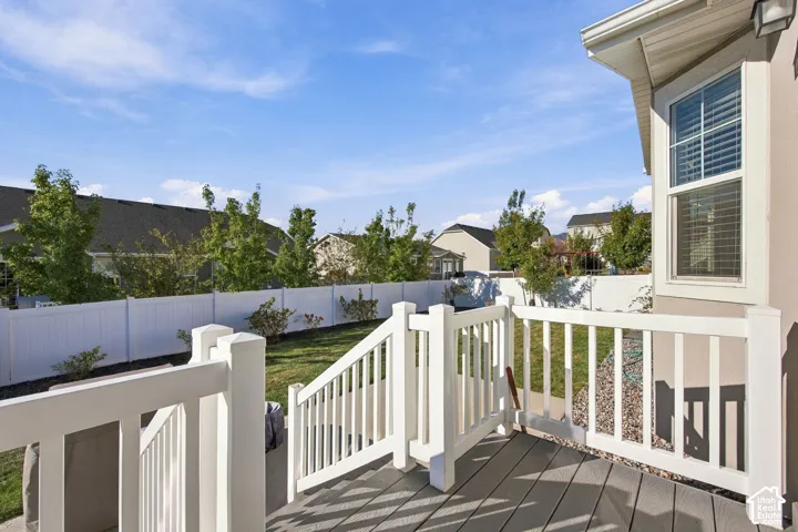 Composite decking with white railing system