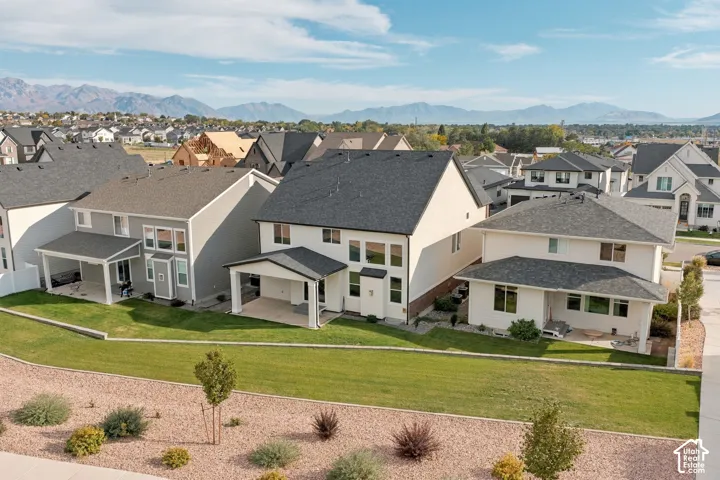 Mountain backdrop with developed neighborhood