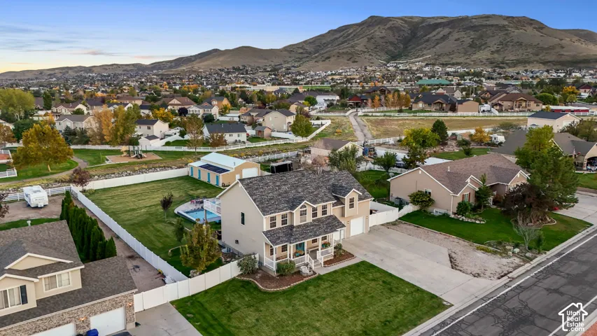 Mountain backdrop with established neighborhood