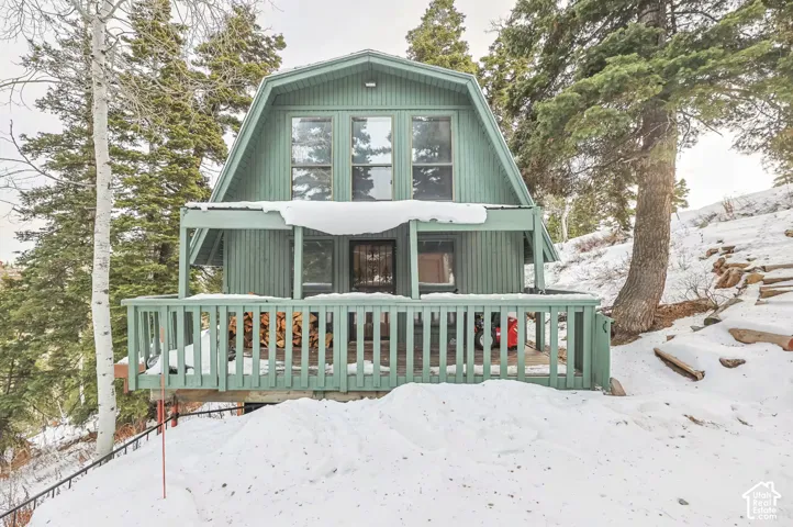 A-frame exterior with vertical siding