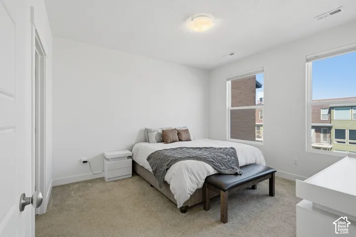 Recessed lighting, carpeted flooring, and a flush mount ceiling fixture