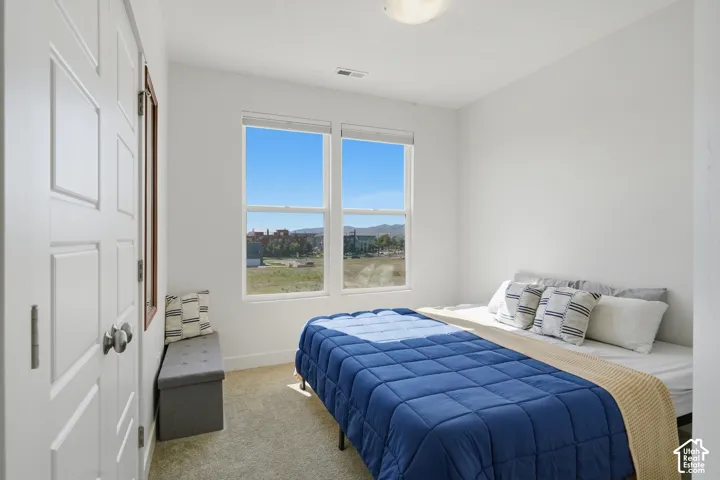 Room featuring dual pane windows, overhead lighting, and carpet flooring
