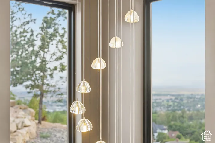 Floor-to-ceiling windows with dark framing