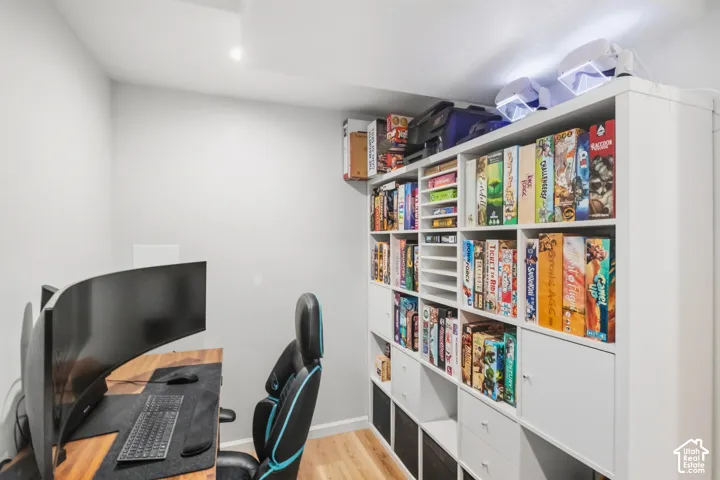 White walls and wood-finish flooring