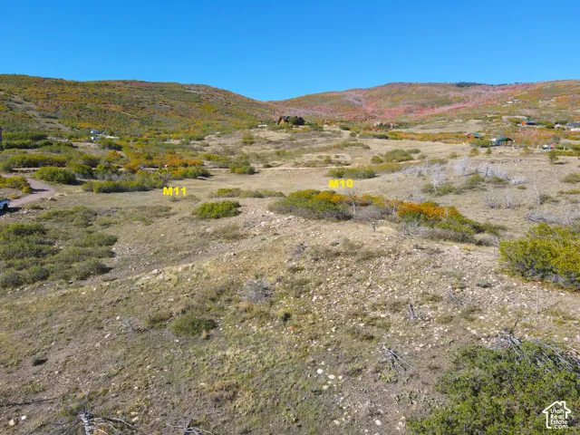 Expansive sloping terrain featuring natural vegetation, scattered rocks, and distant hills with varying foliage