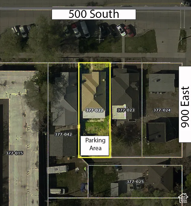 Property Parcel Map. Delineating the boundaries including a designated parking area