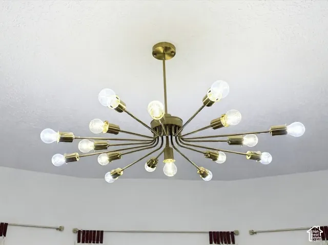 Modern multi-arm sputnik-style chandelier with brass finish