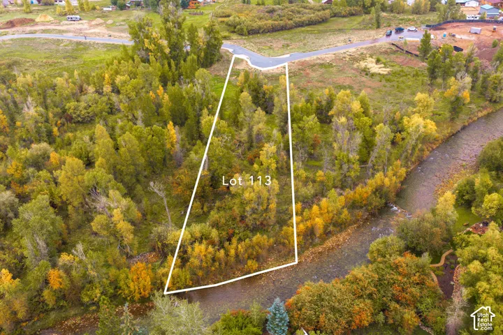 Expansive lot featuring a natural watercourse, mature deciduous trees, and direct road access