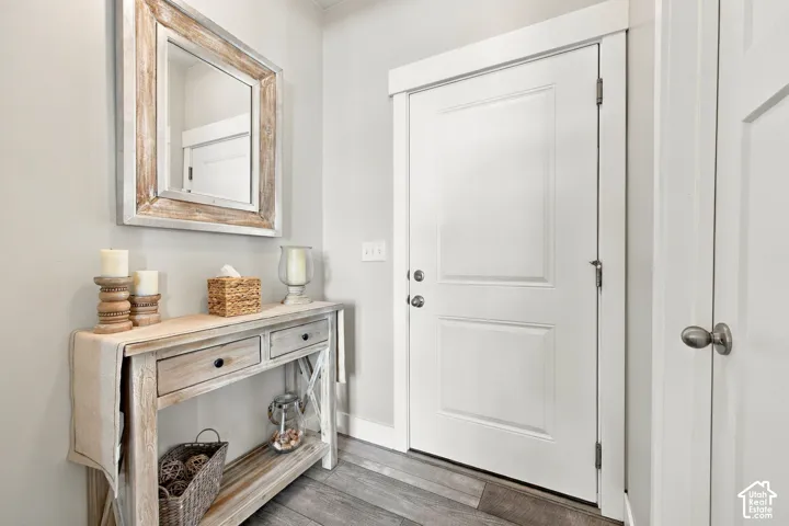 Wood-finish flooring with crisp white trim