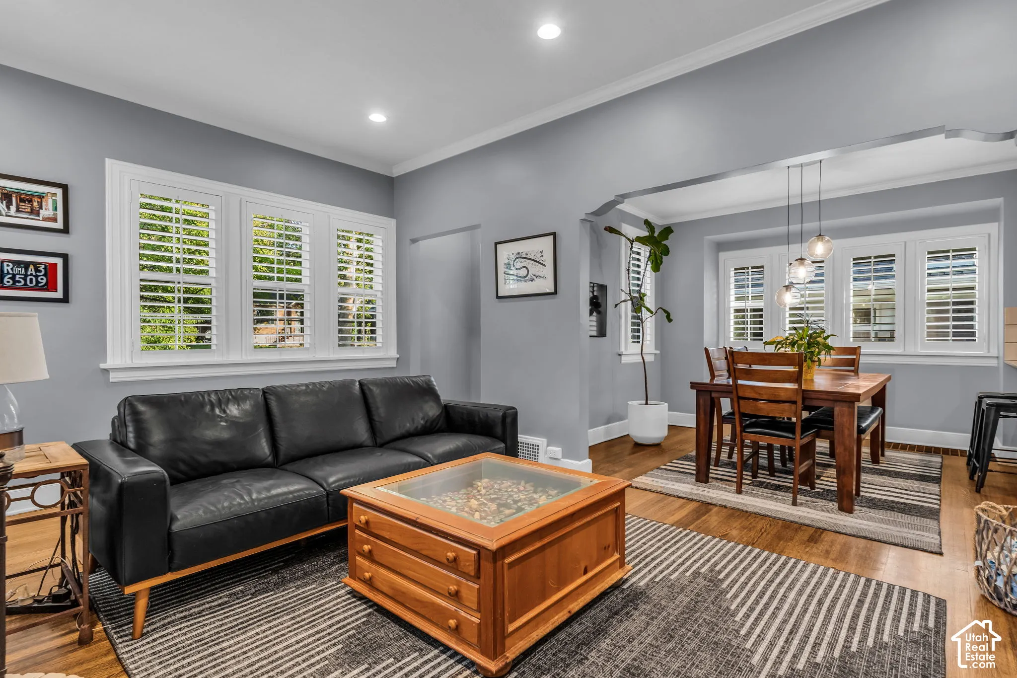 Hardwood flooring and crown molding throughout