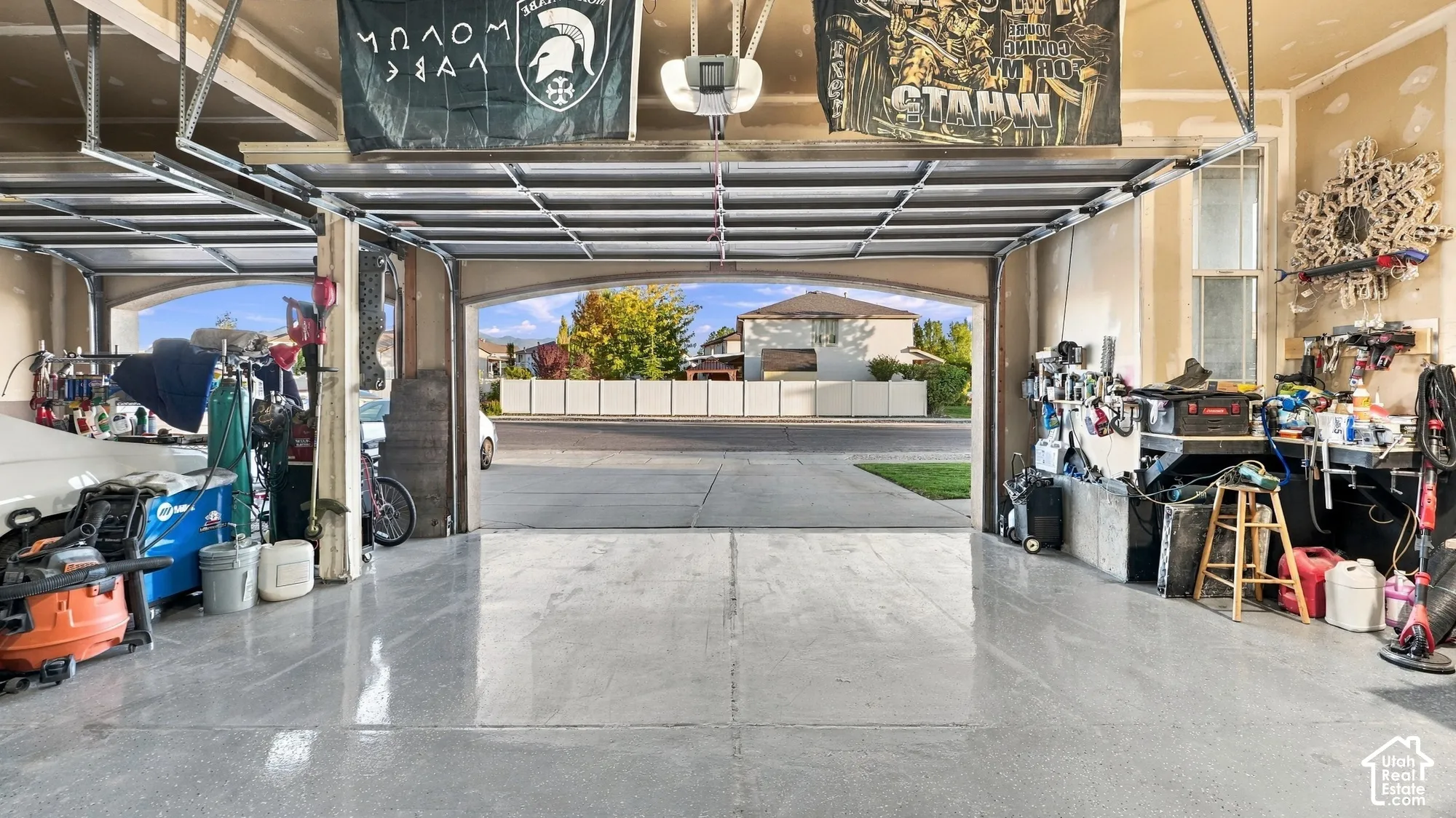 Two-car garage with an epoxy-coated concrete floor