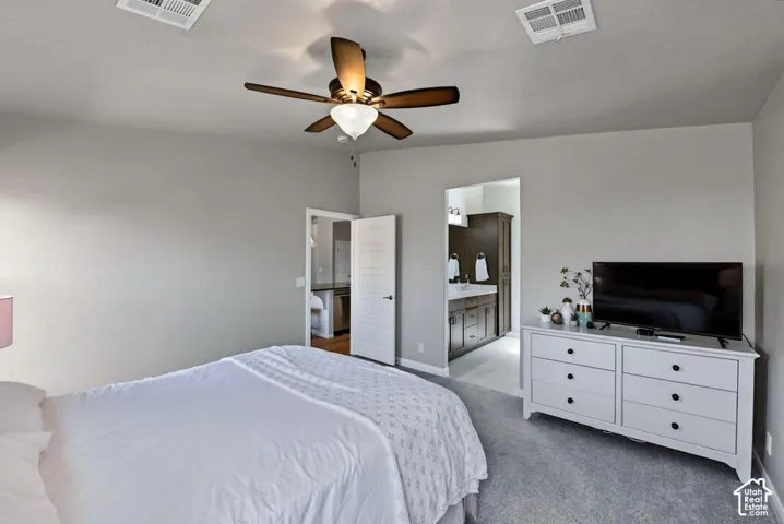 Light gray wall finishes with ceiling fan