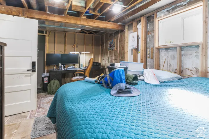 Basement bedroom ready to be finished with a walk in closet
