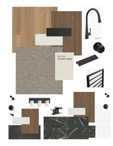 Design Board. Presenting material and fixture selections for the property