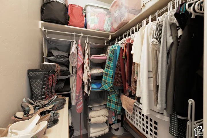 Built-in shelving and hanging rods with integrated storage solutions