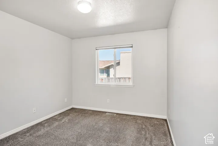 Recessed window with white trim, flush-mount ceiling light, and wall-to-wall carpeting