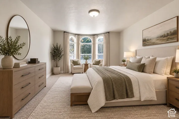 Primary bedroom staged