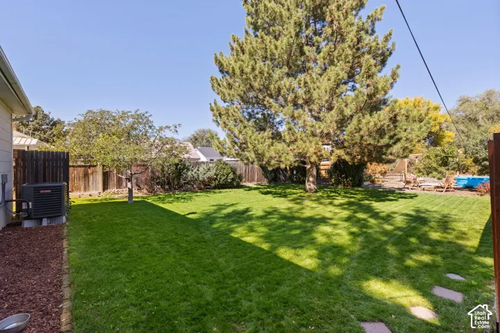 Expansive lawn with mature trees providing shade