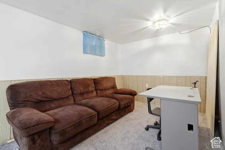 White walls with wood paneling