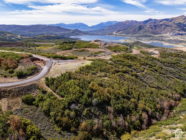 Paved road traversing a natural landscape with distant water features and mountains